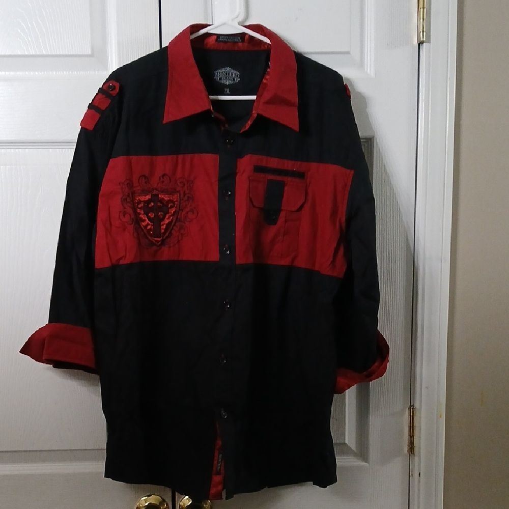 Montero red and black long sleeve button down embroidered shirt Sz 2XL NWOT